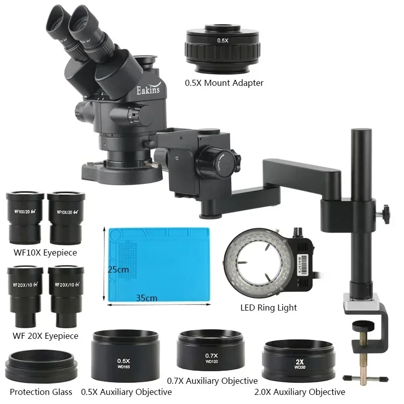 Stereo Trinocular Microscope Pcb - กล้องจุลทรรศน์สเตอริโอแบบสามตา Eakins 3.5X-180X พร้อมแขนจับแบบพับได้สำหรับงานอุตสาหกรรมและการบัดกรีแผงวงจรพิมพ์