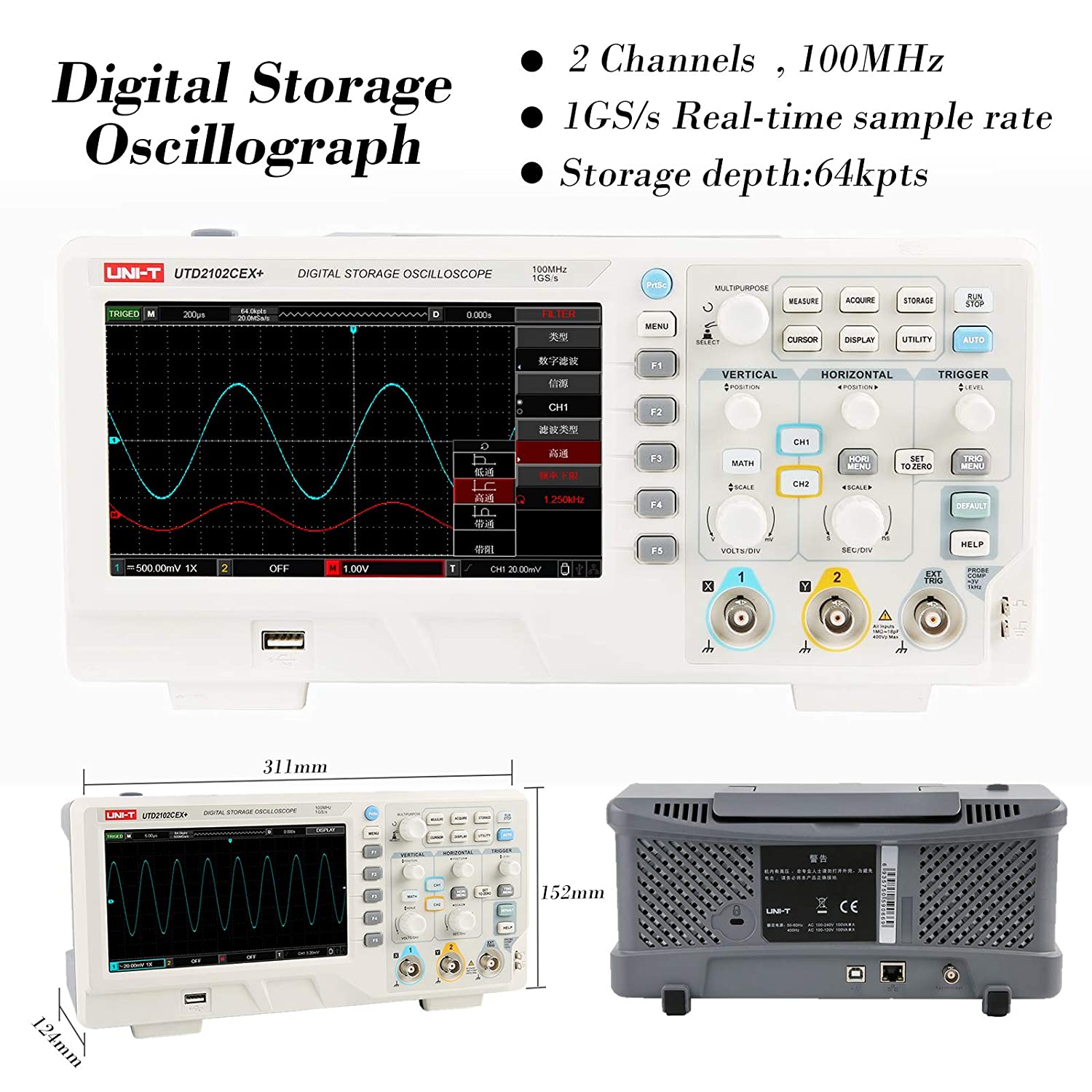 UTD2102CEX+ ออสซิลโลสโคปดิจิตอ - Digital Storage Oscilloscope 100Mhz บทวิจารณ์และราคา